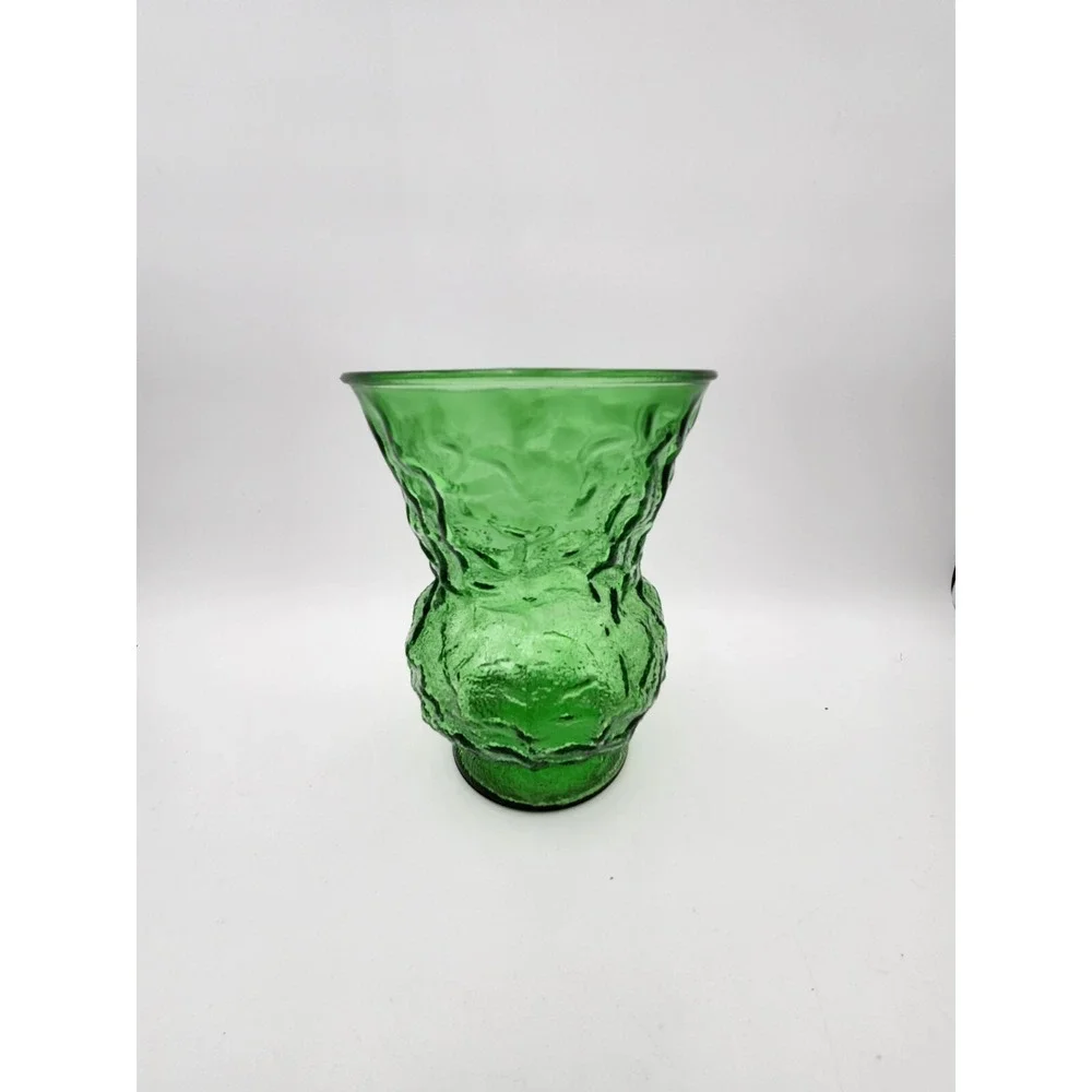 Vintage E.O Brody Co. Emerald‎ Green Crinkle Glass Flower Large Vase Planter